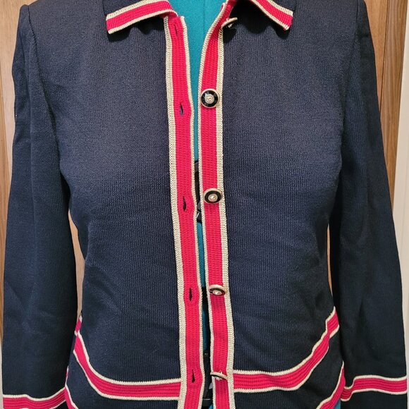 St. John By Marie Gray Collection Santana Knit Black with Red and Gold Trim Size